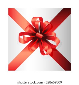 gift box with red ribbon bow on white 