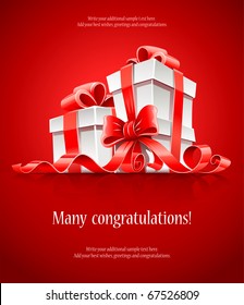 gift in box with red ribbon and bow vector illustration