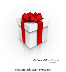 Gift Box with Red Ribbon Bow | Detailed 3D EPS10 Vector Graphic | Separate Layers Named Accordingly