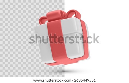 Gift Box With Red Ribbon And Bow In Minimal 3D Style. Vector Illustration Representing Celebration, Surprise, Birthday, Holiday Present, Festive Packaging, Reward, Or E-Commerce Bonus Element.