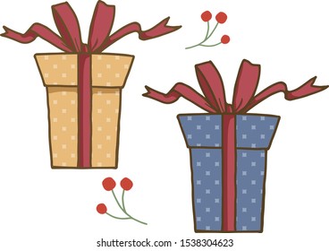 A gift box with a red ribbon. Created with Illustrator based on hand-drawn illustrations.