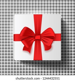 Gift box with red ribbon isolated on transparent background. Vector illustration.