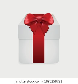 Gift box with red ribbon isolated on transparent background. Vector illustration.