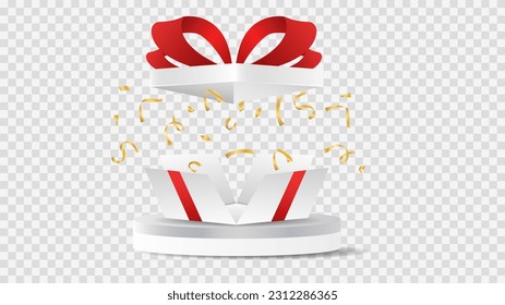 Gift box with red ribbon, isolated on transparent background , illustration Vector EPS 10