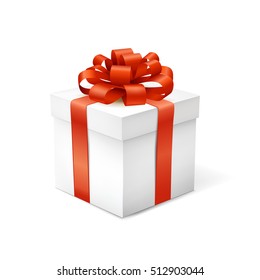 Gift box with red ribbon isolated on white  background. Vector illustration.