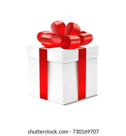 Gift box with red ribbon isolated on transparent background. Vector illustration.
