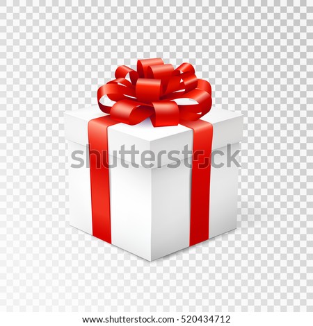 Gift box with red ribbon isolated on transparent background. Vector illustration.