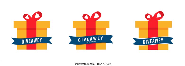 Gift box with  red ribbon. Set of giveaway box . Social media contest on white background. Giveaway isolated illustrations. 10 eps