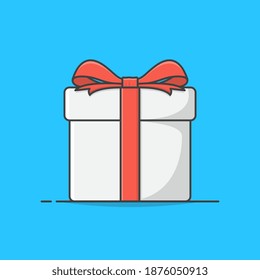 Caja De Regalo Con Ilustración De Icono De Vector De Cinta Roja. Gift Presenta La Vista Superior. Icono plano de caja de regalo