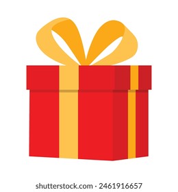 Gift box in red and yellow color vector illustration. Gift box with ribbon flat style. New year or Christmas present, gift box. Vector Gift.