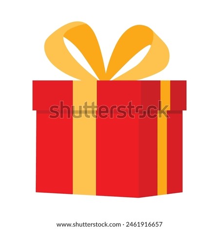 Gift box in red and yellow color vector illustration. Gift box with ribbon flat style. New year or Christmas present, gift box. Vector Gift.
