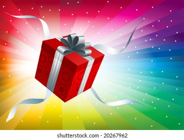 Gift box with ribbon. Abstract vector composition.