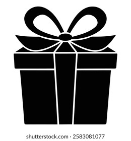 Gift Box with ribbon, black gift box silhouette icon vector illustration white background