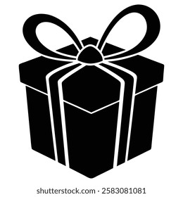 Gift Box with ribbon, black gift box silhouette icon vector illustration white background