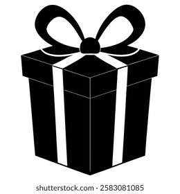 Gift Box with ribbon, black gift box silhouette icon vector illustration white background