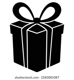 Gift Box with ribbon, black gift box silhouette icon vector illustration white background