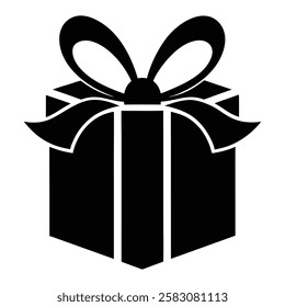 Gift Box with ribbon, black gift box silhouette icon vector illustration white background
