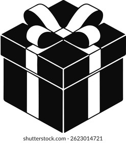 Gift Box with ribbon, black gift box silhouette icon vector illustration white background