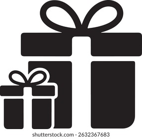 Gift Box with ribbon, black gift box silhouette icon vector illustration white background	