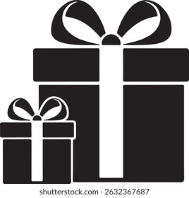 Gift Box with ribbon, black gift box silhouette icon vector illustration white background	