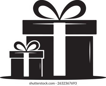 Gift Box with ribbon, black gift box silhouette icon vector illustration white background	