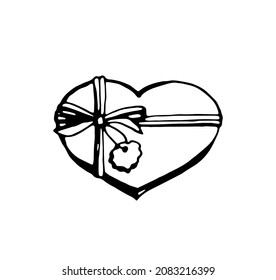 Caja de regalo con cinta y arco. Pintura en blanco y negro. Vector