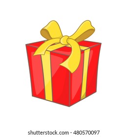 Gift box with ribbon bow in cartoon style isolated on white background vector illustration