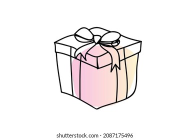 Gift box with ribbon bow , continuous line drawing, vector design