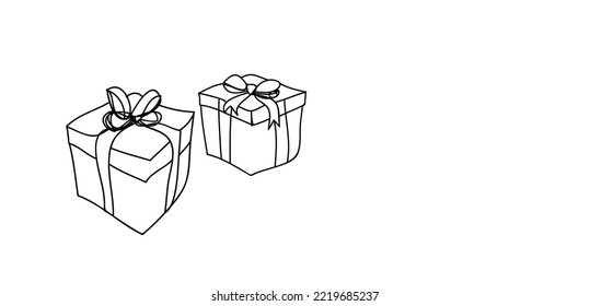 Caja de regalo con arco de cinta , dibujo continuo de línea, diseño vectorial