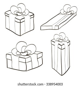gift box with ribbon and bow different forms