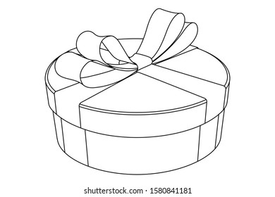 Caja de regalo con arco de cinta. Dibujo hecho a mano. Ilustración de vectores aislada en fondo blanco
