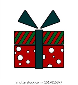 Gift Box With Ribbon And Bow, Icon. Gift For Christmas, New Year, Birthday, Holiday. Vector Illustration.