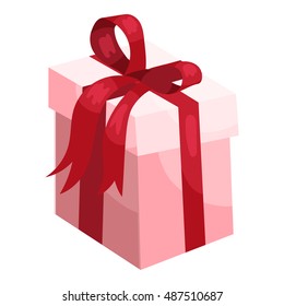 Gift box, ribbon and bow icon in cartoon style isolated on white background vector illustration