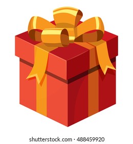 Gift box with ribbon and bow icon in cartoon style isolated on white background vector illustration