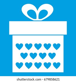 Gift box with ribbon bow icon white isolated on blue background vector illustration
