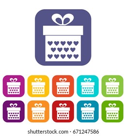 Gift box with ribbon bow icons set vector illustration in flat style In colors red, blue, green and other