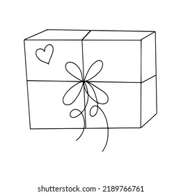 gift box with ribbon and bow isolated on white. hand drawn in doodle style