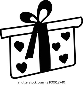 Gift box with ribbon and bow on a white background. Doodle style gift box. February 14 symbol. The gift box can be used on postcards, buttons, icons, stickers, websites, and more.