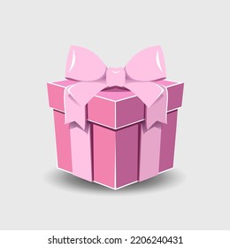 Geschenkbox mit Bandbogen auf grauem Hintergrund.
   Realistische Vektorsymbol für Geschenk,
   Geburtstag- oder Hochzeitsbanner