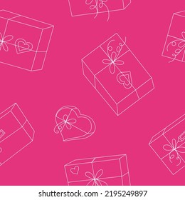gift box with ribbon and bow seamless pattern. hand drawn in doodle style