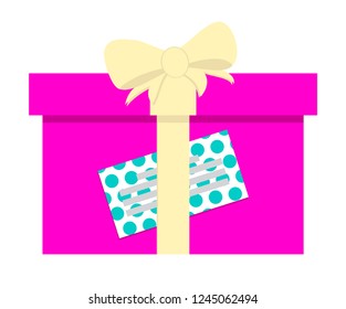 gift box with ribbon bow and tag Icon isolated on white background, flat design.