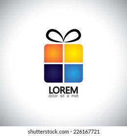 Gift box with ribbon or bow - vector graphic. The icon is made of 4 colors & can represent a birthday gift or Christmas present or any general presentation