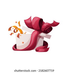 Gift box with ribbon. Christmas, Birthday gift, party, celebration, holiday, event, festive, congratulations concept. Isolated vector illustration.