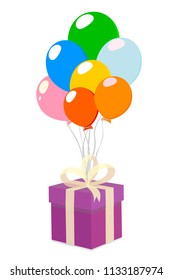 Gift box with ribbon and colorful balloon . Isolated on a white background. Christmas and birthday concept. Vector illustration.