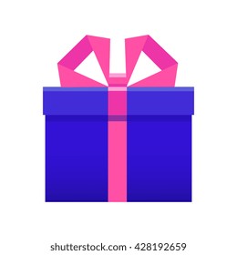 Gift box with ribbon. The concept congratulations delivery, victory,  birthday. Flat style. Vector
