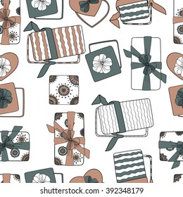 Gift box with ribbon decoration design vector seamless texture pattern
