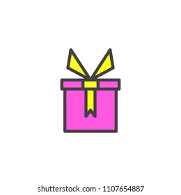 Gift box with ribbon filled outline icon, line vector sign, linear colorful pictogram isolated on white. Present symbol, logo illustration. Pixel perfect vector graphics