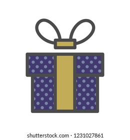 Gift box with ribbon. flat design. banners, graphic or website. Dark blue gift