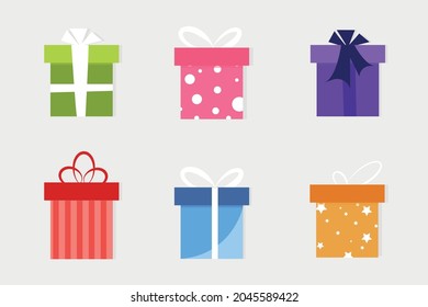Gift box with ribbon. flat design. banners, graphics or website layout template. red, pink, blue, green