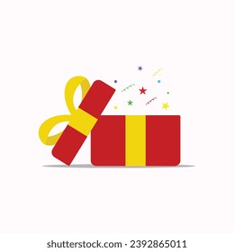 Gift box with ribbon in a flat design. Present box, prize, gift for holiday, celebration, party, Vector gift, birthday gift box. 